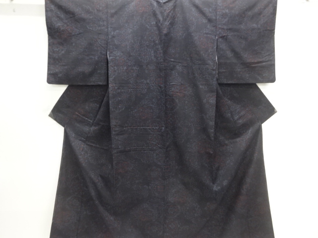 JAPANESE KIMONO / FLORAL PATTERN TSUMUGI KIMONO / FLOWER PATTERN